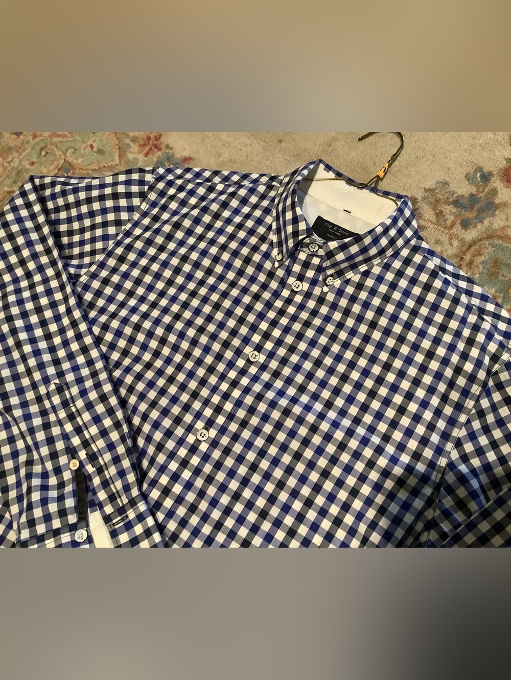 rag & bone Blue and White Gingham Button-Down Shirt Sz Medium